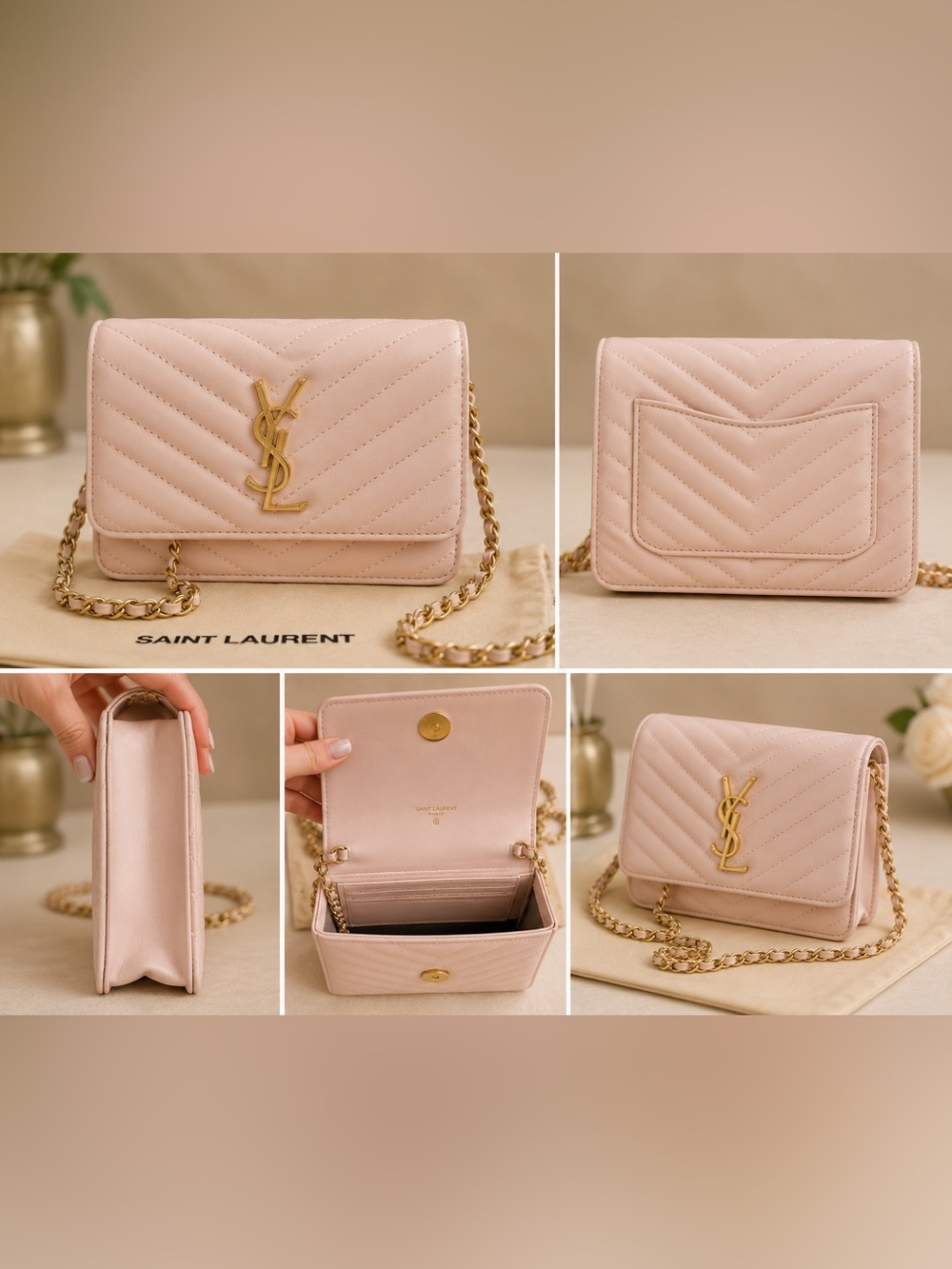 Source Unknown Blush Pink Quilted Leather Chain Crossbody with Gold Hardware